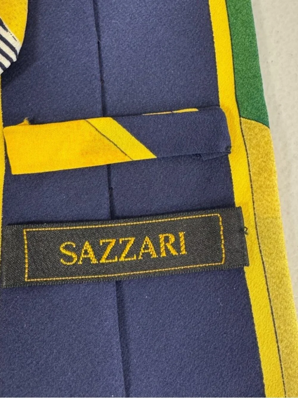 Sazzari Silk Tie Yellow Abstract Stripe Made in Italy Designer Necktie Novelty